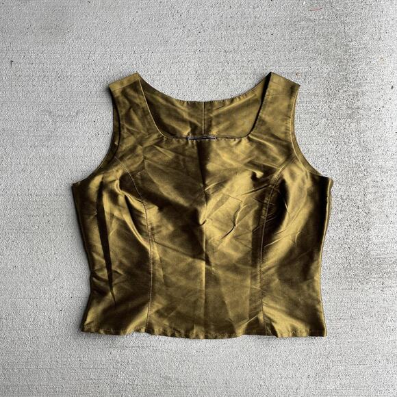 OLEANA vintage 90s silk green corset tank made in Norway - Picture 8 of 8